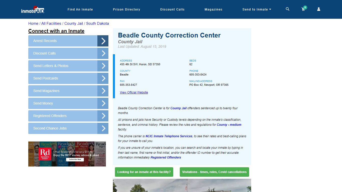 Beadle County Correction Center - Inmate Locator - Huron, SD